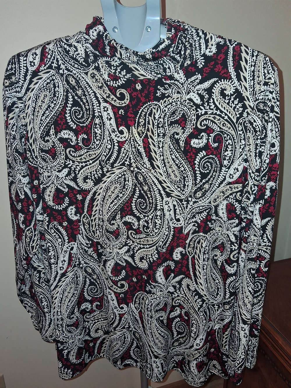 Susan Graver Black, White & Red Paisley High-Neck Blouse